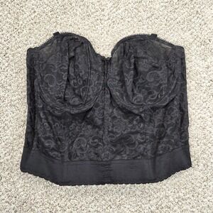 Vintage Goddess Corset Bustier Black Lace Sheer Size 38DD Pin Up Lingerie